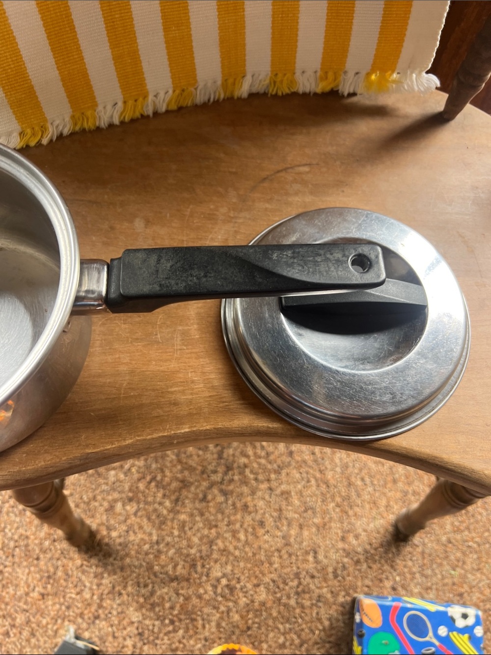 Vintage Stainless Steel Flint Saucepan with Black Handle and Yellow Accent - Picture 4 of 8